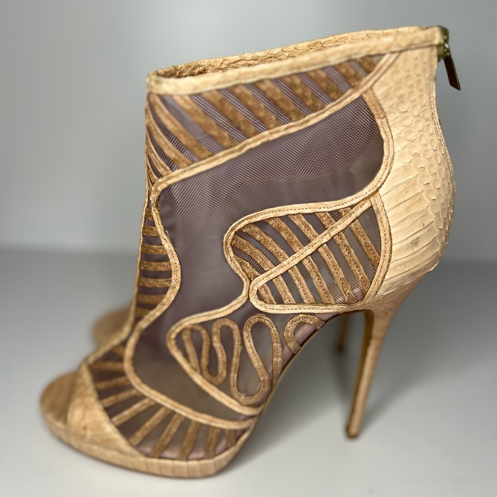 Jimmy Choo Beige Python And Mesh Open Toe Platfor… - image 5